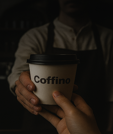 Coffino coffee cup on a rustic table